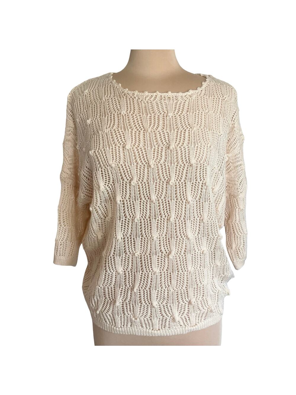 A'reve Cream Loose‎ Weave Crochet Sweater Size S/M Beachy Neutral Soft Girl